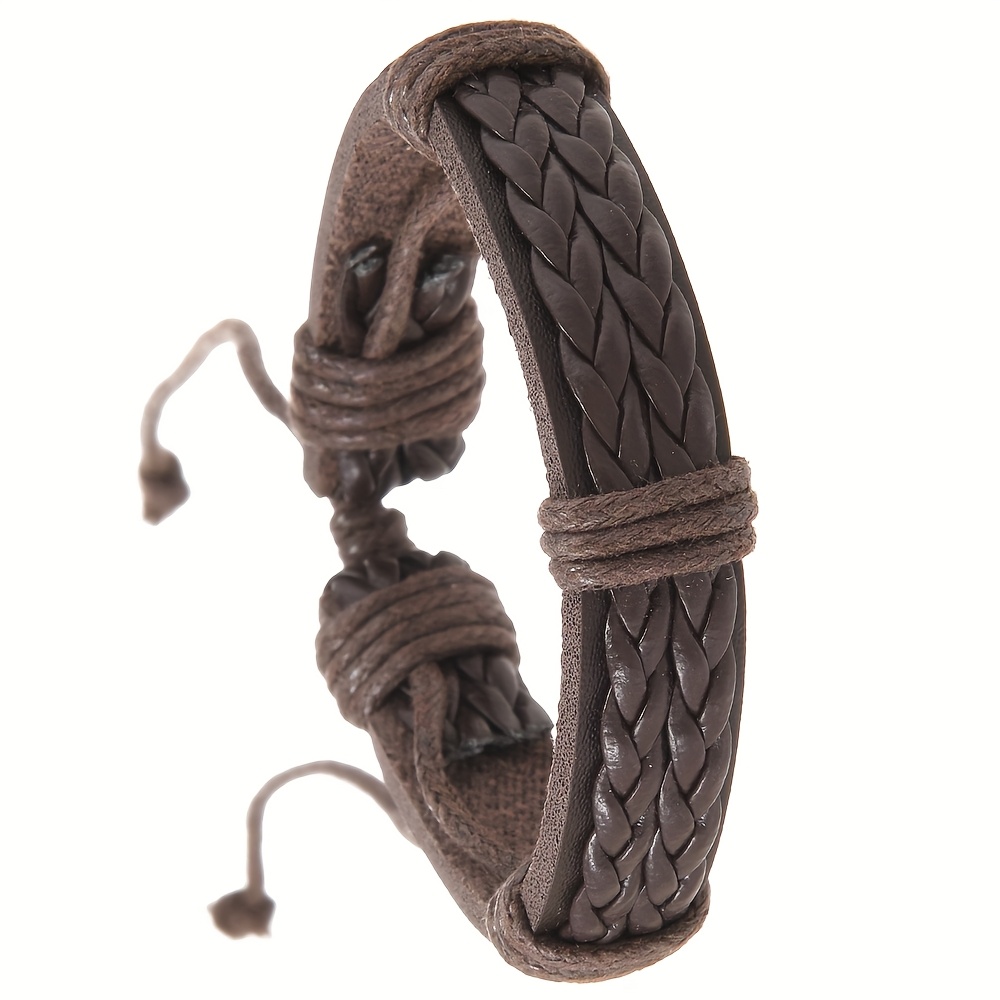 Adjustable Vintage Handwoven Leather Bracelet Dark Brown